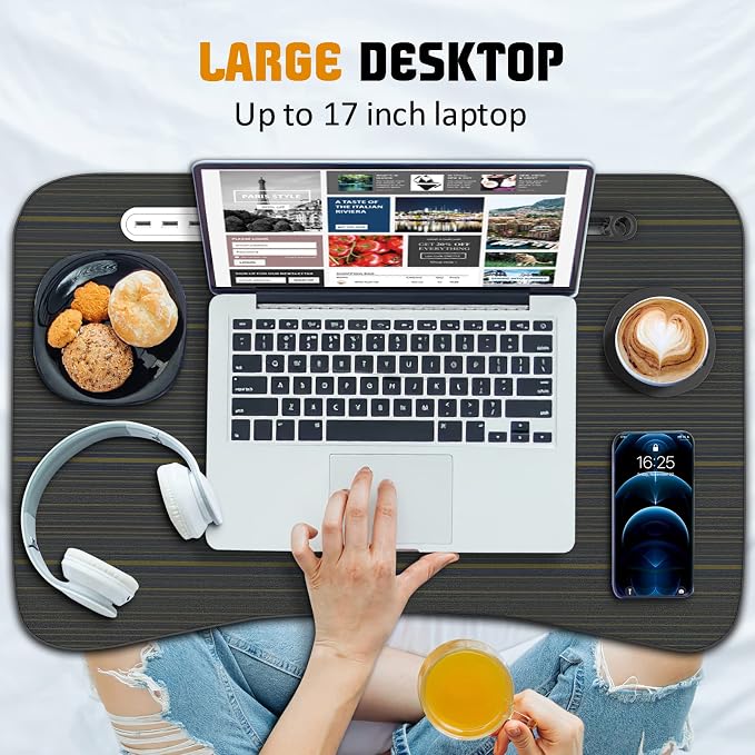 Fayquaze Laptop Bed Desk, Portable Foldable Laptop Bed Table with USB Charge Port Storage Drawer and Cup Holder, Lap Desk Notebook Stand Tray Table Serving Tray for Eating, Reading and Working | Portable, Foldable, Lap Desk with USB Charge Port Storage... - Image 2