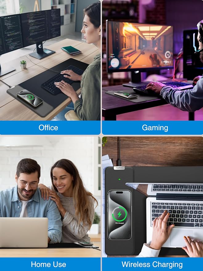 TopMade Wireless Charging Mouse Pad, Gaming Mousepad with Ultra-Smooth Surface, Non-Slip Base, Waterproof Computer Desk Pad, 31.5"x11.81" XL Large Desk Mat for MacBook, PC, Laptop - Image 6