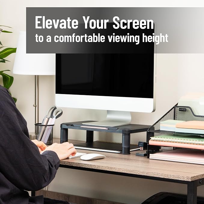 Mind Reader Monitor Stand, Height Adjustable, Laptop, Computer, Riser, Office, Set of 2, Black - Image 2