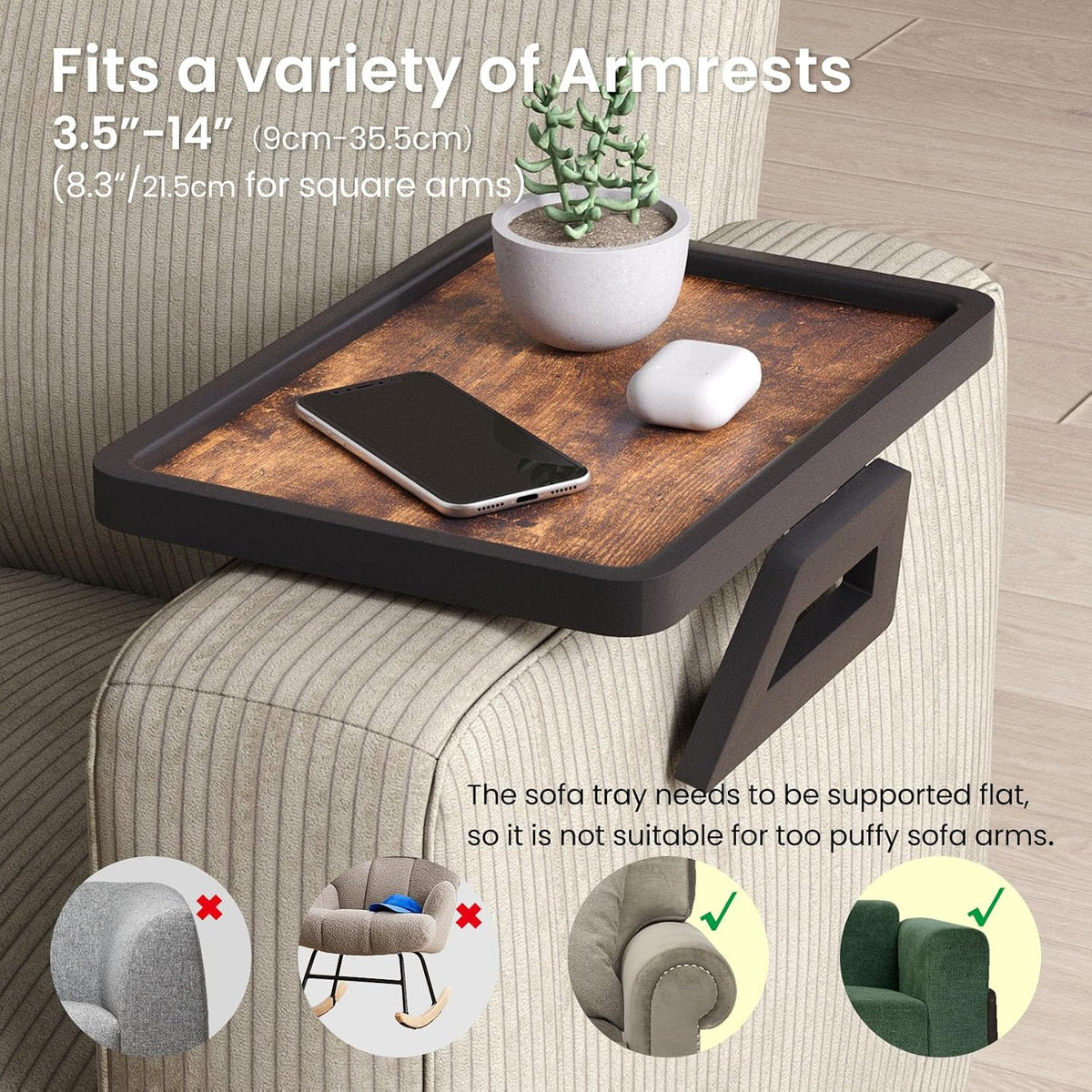 Wooden Wood Couch Arm Tray,Folding Sofa Armrest Table - Image 5