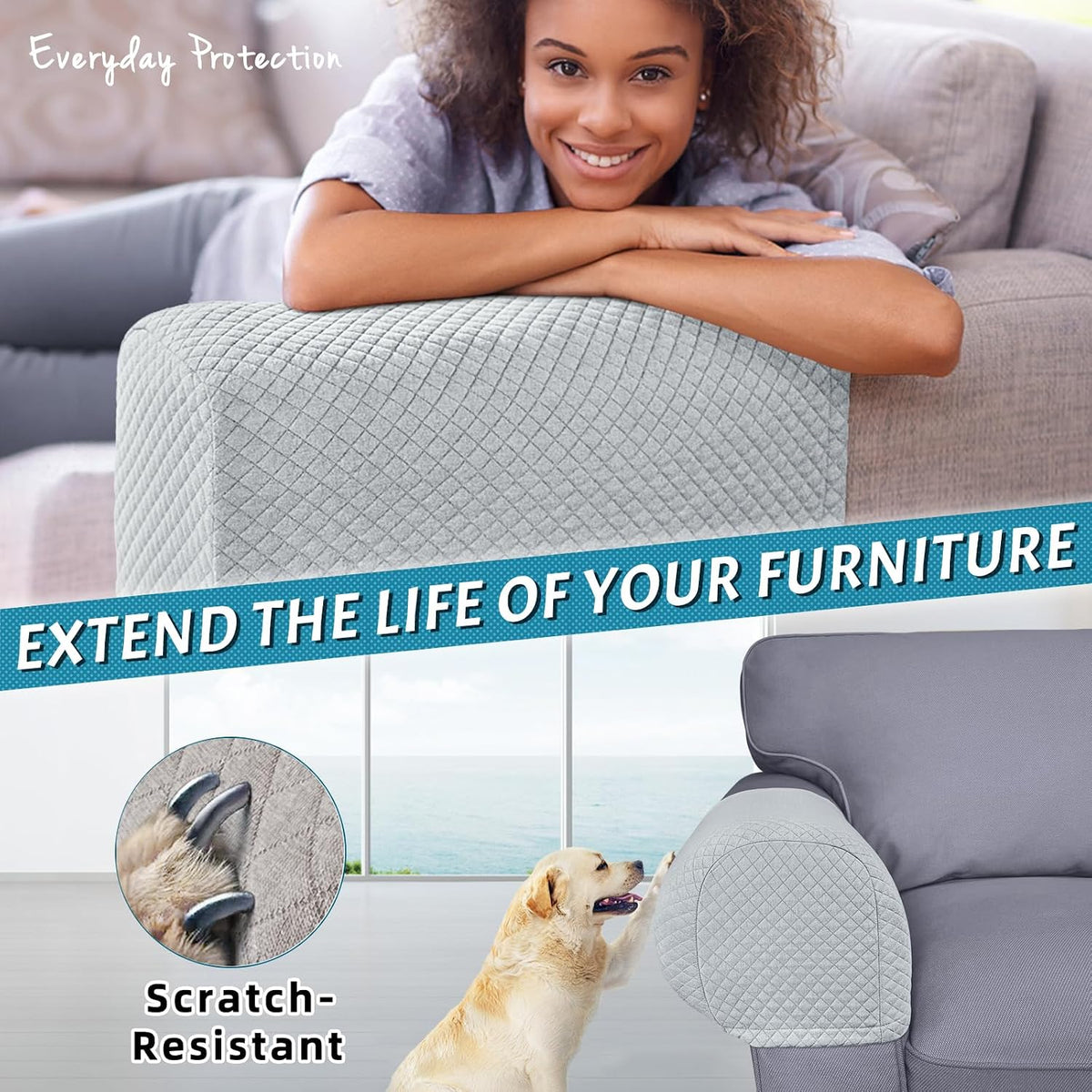 Roytub Stretch Couch Arm Covers, Breathable Armrest Cover for Sofas and Chairs Armrest Cover Keep Home Clean, Scratch-Resistant Sofa Arm Covers Protect and Decorate Your Sofa(Large, Light Gray, 2PCS) - Image 3