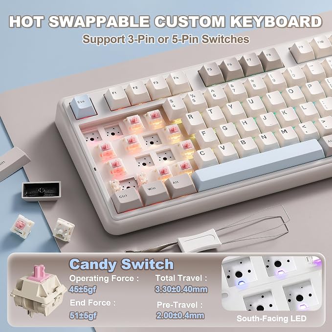 YUNZII B98 PRO 96% Wireless Mechanical Keyboard(Beige, Candy Switch) | QMK/VIA, with Numpad, Dual-Style Knob Design, Creamy Pre-Lubed Switches, Hot Swap, Gasket Mount, RGB for Gaming/Win/Mac - Image 6