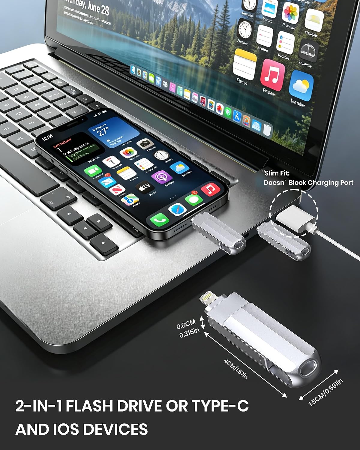 64GB Flash Drive for iPhone/iPad, USB-C Photo Stick with USB-A Adapter - Image 2