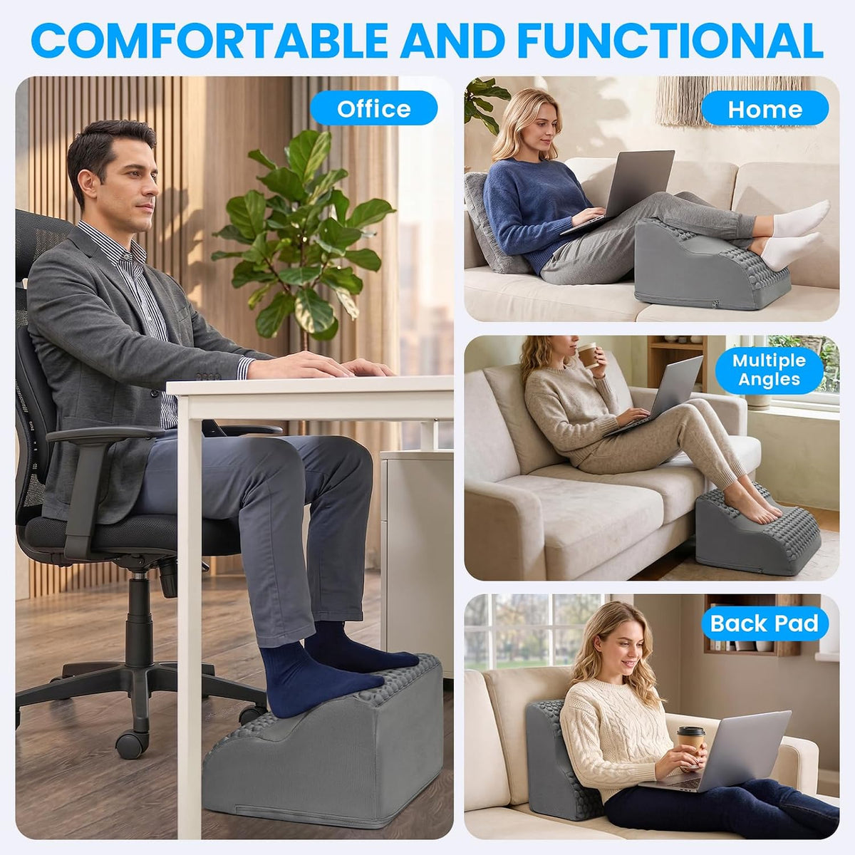 Foot Rest for Under Desk with Massage Dots, 3-Tier Foot Stool, Grey - Image 5