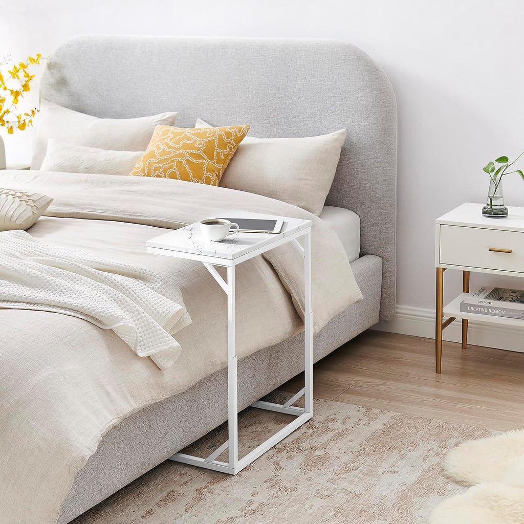 C-Shaped End Table, Small Sofa Table with Metal Frame, Adjustable Height Side Table for Couch, Living Room, Bedroom, Bedside (White, Medium) - Image 3