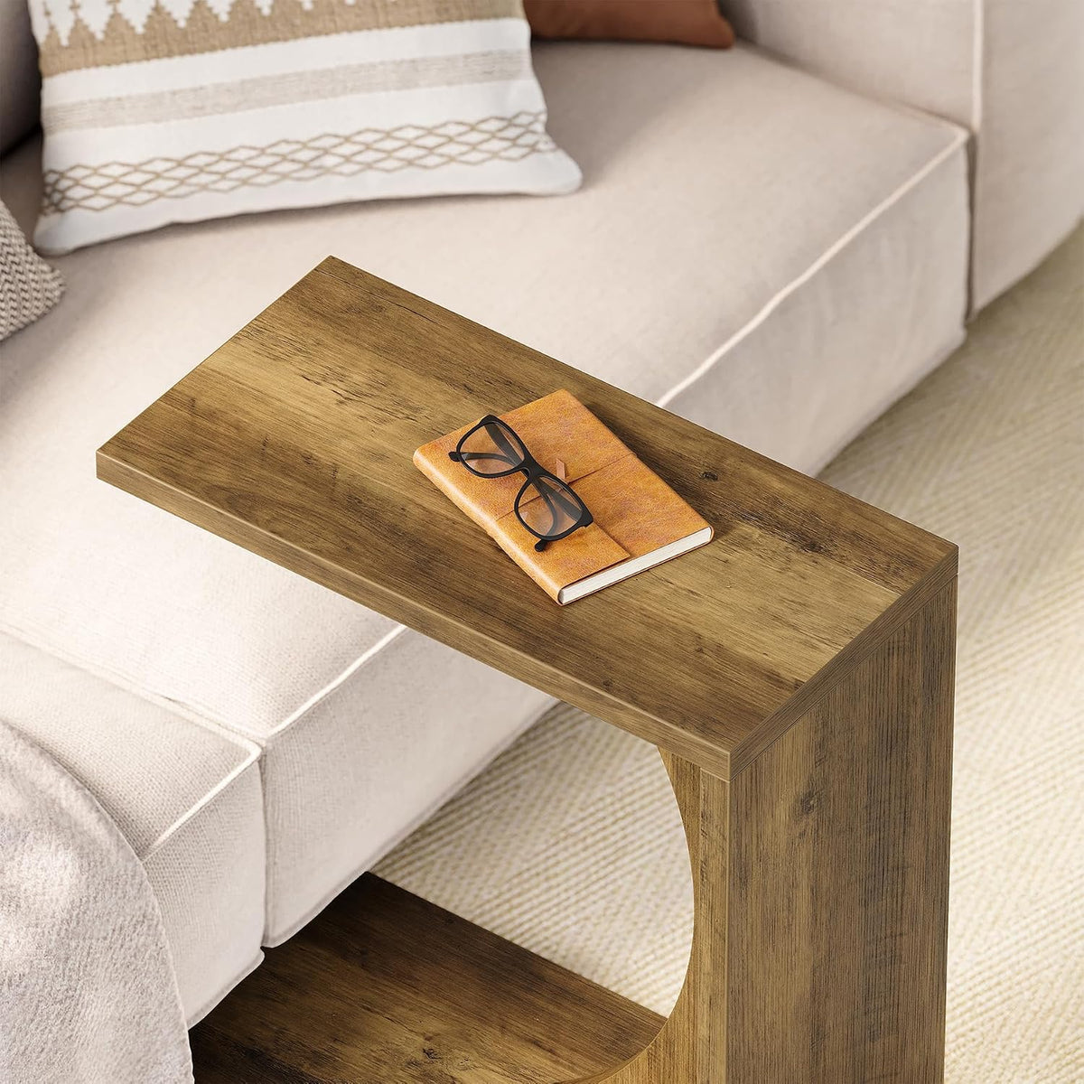 LITTLE TREE C Shaped End Table for Sofa & Bedroom - Small Side Table for Living Room, Over Couch Tray Stand for Laptop, Snacks, Books, Brown, 1 Pack - Image 4