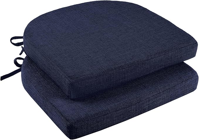 downluxe Indoor Chair Cushions for Dining Chairs, Soft and Comfortable Textured Foam Kitchen Chair Pads with Ties and Non-Slip Backing, 16" x 16" x 2", Navy, 2 Pack by Downluxe