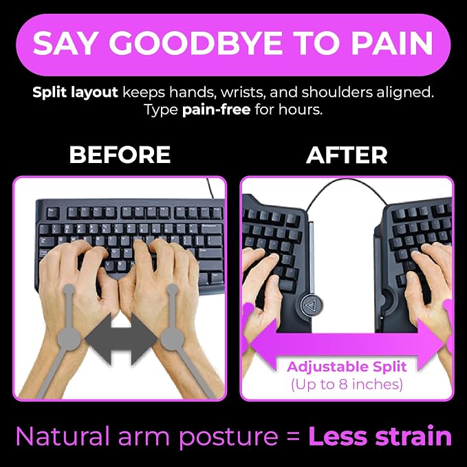Cloud Nine C989M Ergonomic Mechanical Keyboard for PC - Kailh Tactile Brown Switches - RGB Light Up LED Backlit with USB - Ergo Split Key Board with Macro - Image 3