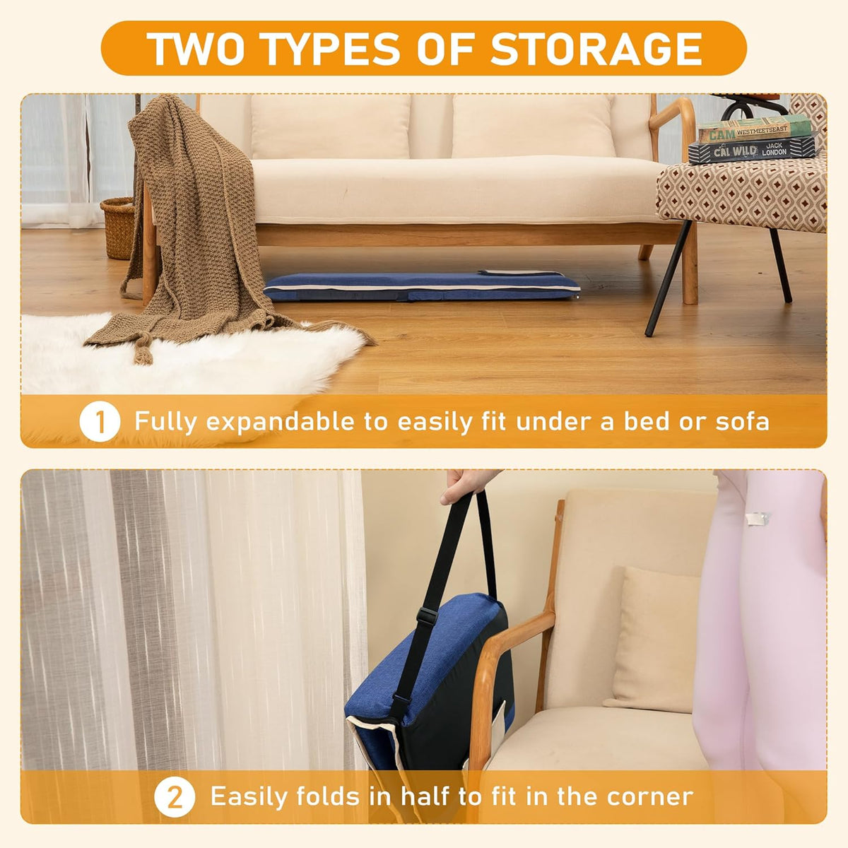 Floor Chair with Back Support Foldable Meditation Seat, Blue - Image 6