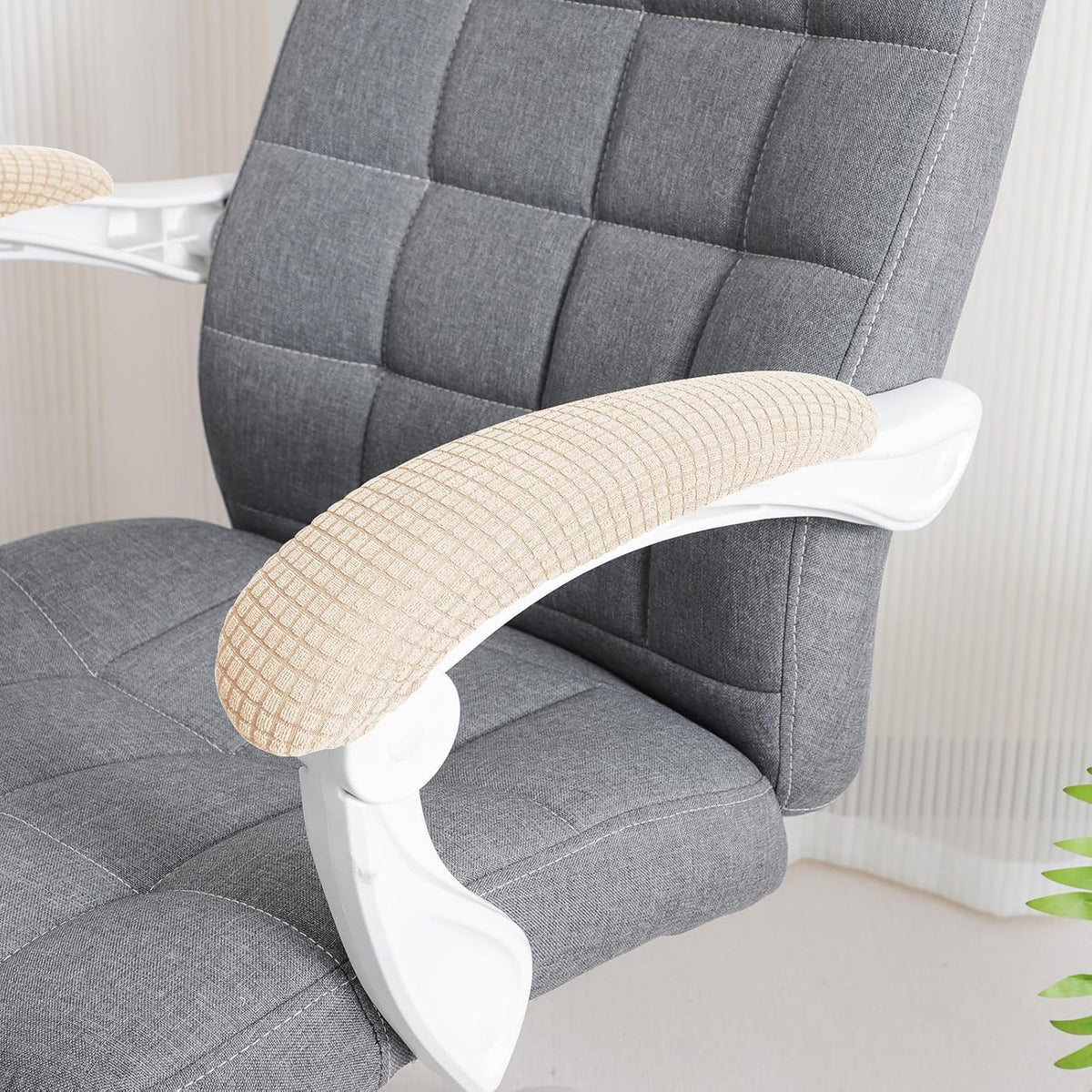 FORCHEER Beige Office Chair Armrest Covers 10-13 inch Long 2 Pieces Stretchable Water Resistant Jacquard Desk Chair Arm Rest Covers for Computer Chair Arm Removable Washable - Image 3