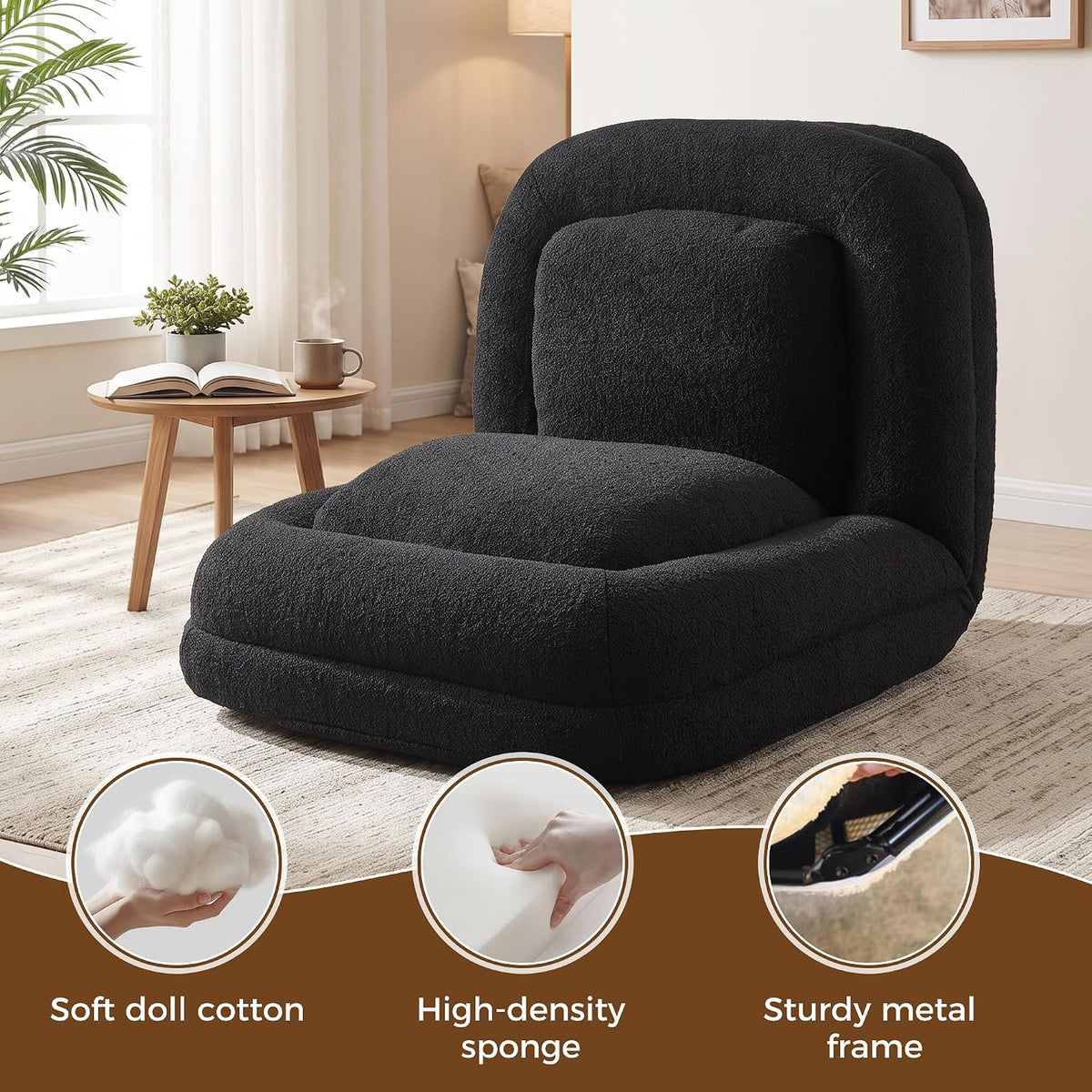 Human Dog Bed, Lazy Sofa Couch, Plush Floor Gaming Chair,5 Adjustable Position, sit, Sleep, fold, Suit to Put in Bedroom, Living Room,Space Saving Design (Black) - Image 5