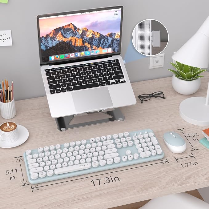 UBOTIE Colorful Wireless Keyboard and Mouse Combo (Green-White) | Retro Typewriter Floating Full-Sized Keys Computer Keyboard with Optical Mouse, 2.4GHz USB Connection for Windows Mac - Image 7