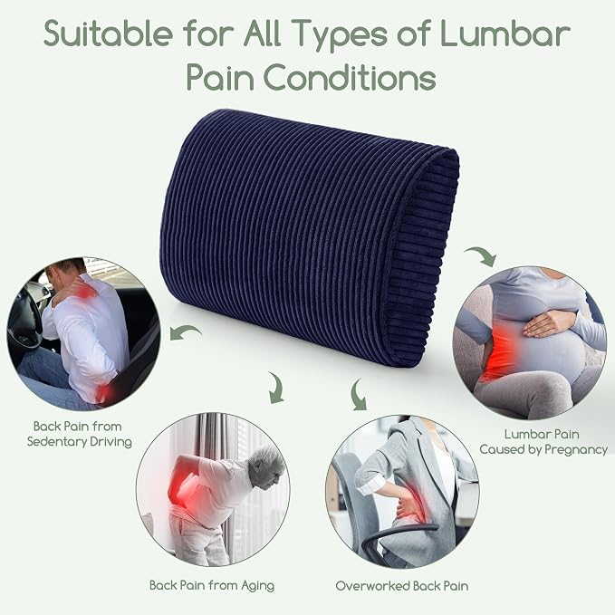 HIGOGOGO Lumbar Support Pillow for Recliner Chair/Accent Chair/Couch, Large Memory Foam Back Support Cushion for Elderly, Recliner Cushions for Back Rest, Pain Relief, Reading, Washable Cover, Navy - Image 6