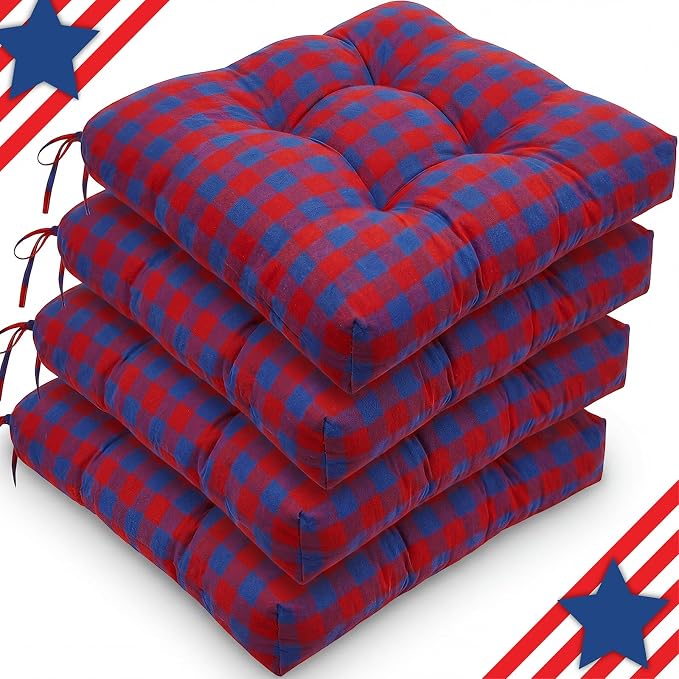 Geetery 4 Pack Chair Cushions, 16" x 15",Red and Blue,Plaid by Geetery