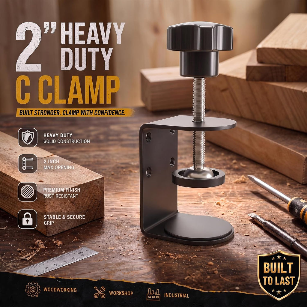 Small C Clamps 2 Inch with 4 Small Holes in the Back, 2-Pack Adjustable Desk C-Clamp for Range 0.39"~2", Versatile Clamp for Brake, Parts Assembly, Fastening, Welding, Woodwork, Metal Work - Image 6