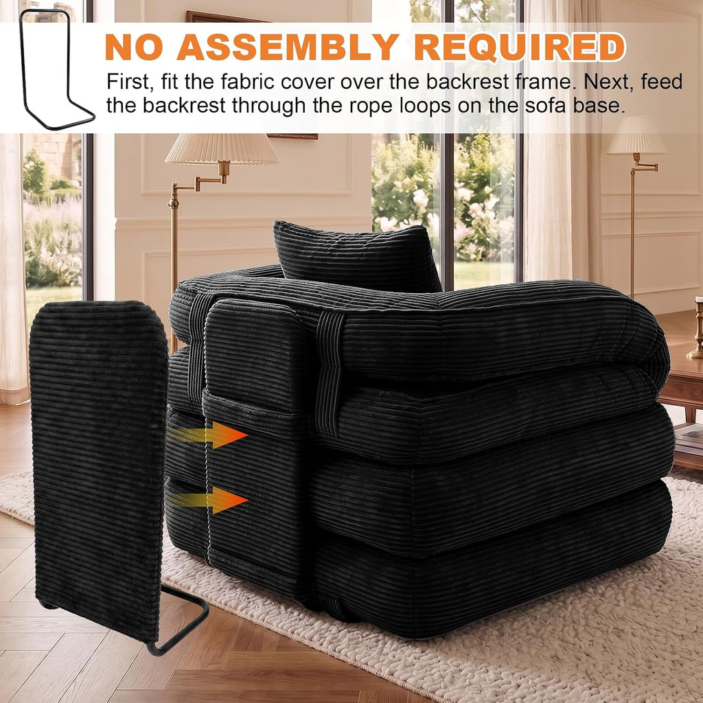 Folding Sofa Bed, Convertible Sleeper Chair, Corduroy Boneless Couch - Image 4