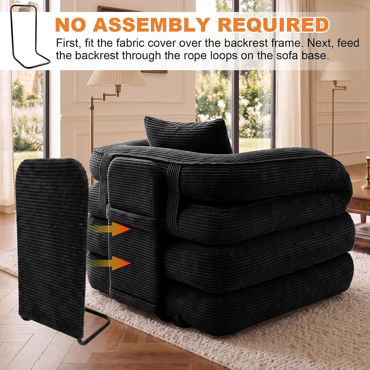 Folding Sofa Bed, Convertible Sleeper Chair, Corduroy Boneless Couch - Image 4