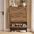 VASAGLE Narrow Shoe Storage Cabinet Organizer with 3 Flip Drawers | Freestanding Shoe Rack, Fits 14 to 16 Pairs, for Entryway, Farmhouse Style, Rustic Brown, HANIS Collection UHSC303KB01S by VASAGLEbySONGMICSHOME