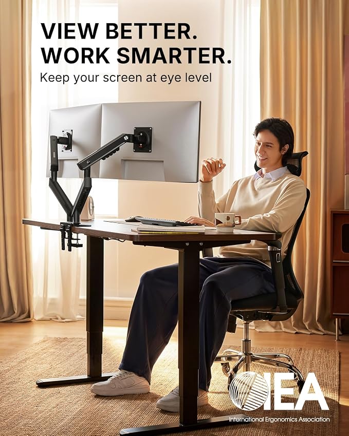 HUANUO FlowLift Pro Dual Monitor Mount for 13–27" Screens, MechaSpring Monitor Stand, Adjustable Monitor Arms for 2 Monitors with Tilt/Swivel/Rotation, Tool-Free VESA Mount, Max Load 15.4 lbs - Image 9