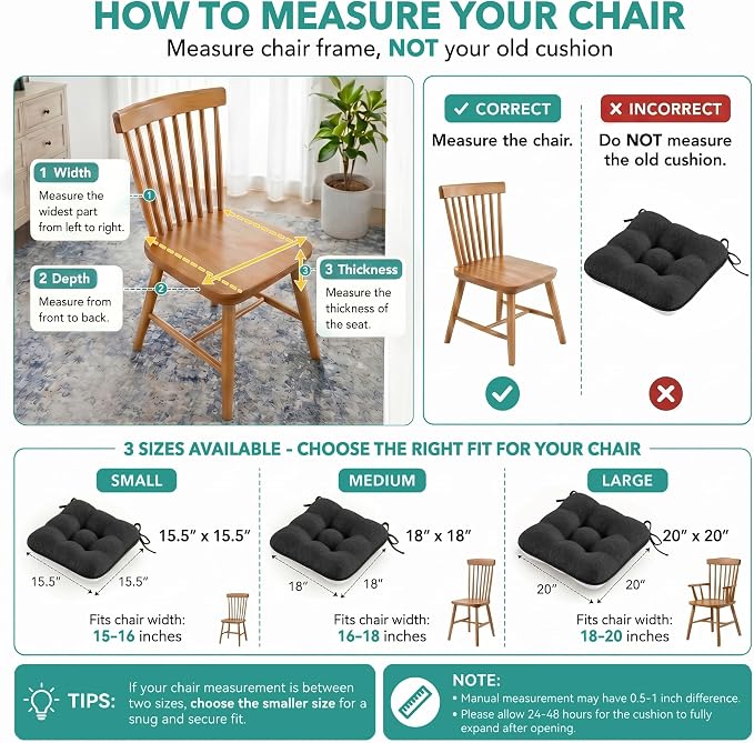 BETU Chair Cushions for Dining Chairs,3.5" Thick Kitchen Table Chair Pads with Ties,Non Slip Backing and Covers,Seat Cushion for Dining Room,Bar,Patio Chairs,18"X18"X3.5" - Image 5