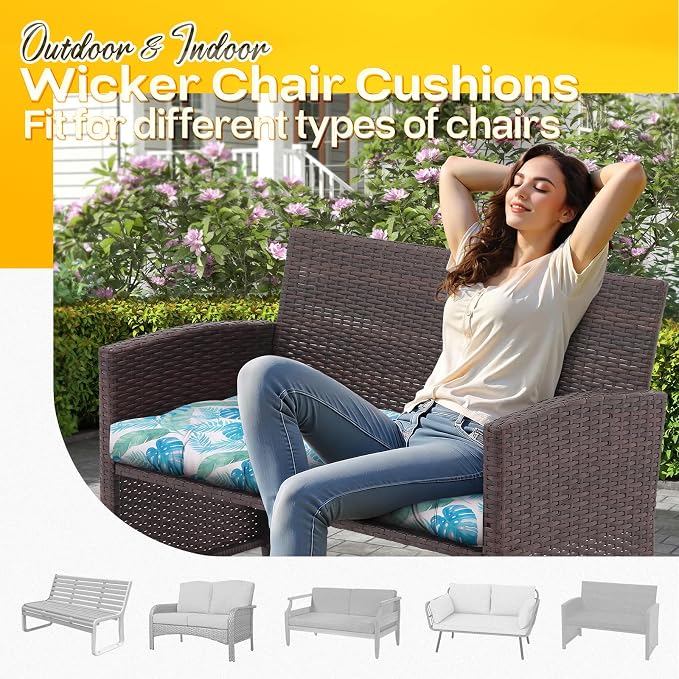 MAGIC ELEPHANT Outdoor Bench Cushion, Memory Foam Loveseat Cushion for Patio Furniture Wicker Chair, Settee Porch Swing Seat Cushion, 44 x 19 Inches (Aqua Monstera) - Image 5