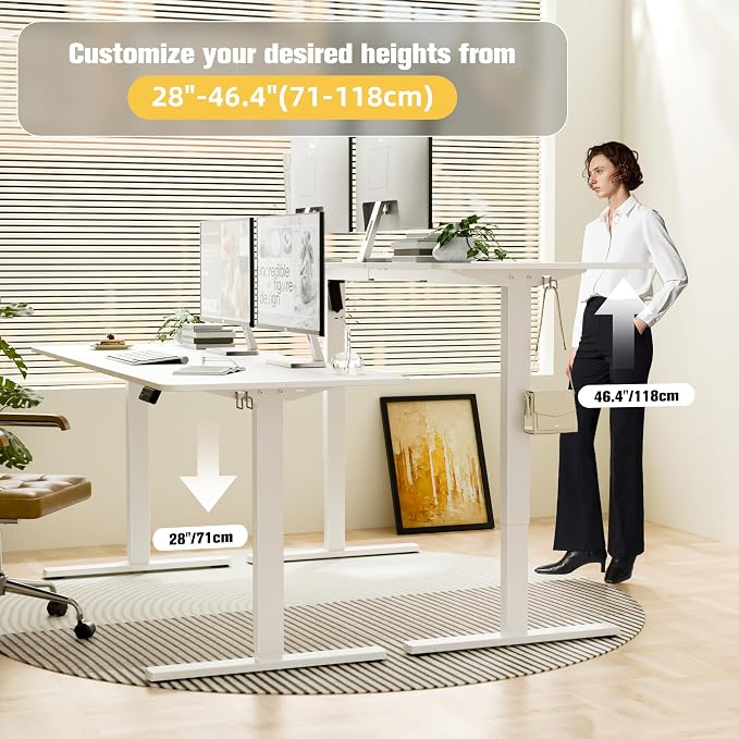 67"x24" Standing Desk, Height Adjustable Sit-Stand Home Office, White | Electric Adjustable Standing Desk, Sit to Stand Computer Office Desk with Splice Board, Memory Preset, Lifts 28''-46.5" - Image 4