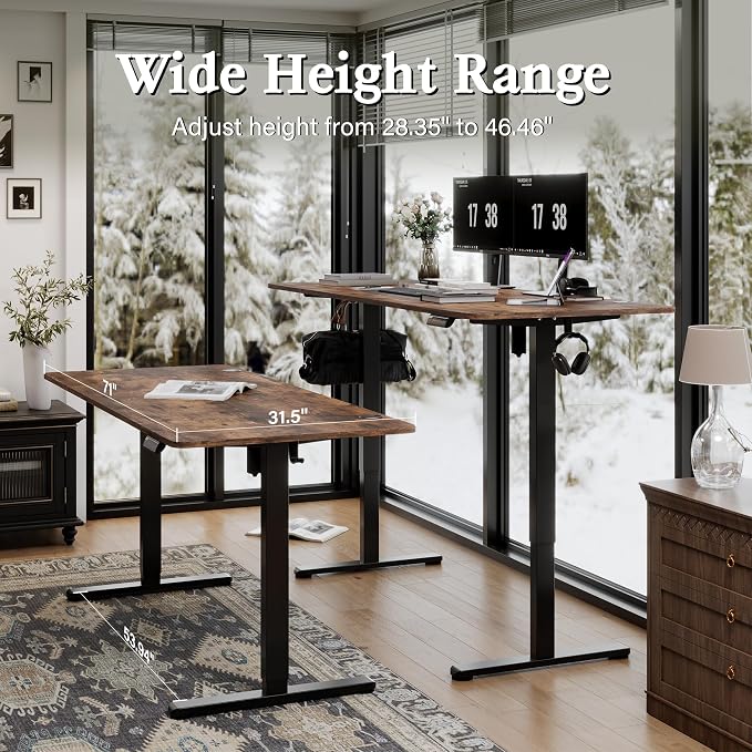 Monomi Large Electric Standing Desk 71“x31.5“ Height Adjustable,Brown | Sit Stand Up Desk for Home Office,Ergonomic Computer desk with Memory Preset and Anti-Collision,Headphone Hook - Image 2