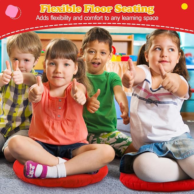 Fumete 8 Pcs Round Floor Cushions for Classroom Kids,Red | 16 Inch Diameter, Students Flexible Seating Pillows, Home Daycare School Reading Yoga Meditation, Soft Cushioned - Image 5