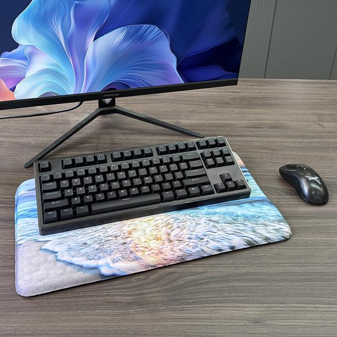 Computer Keyboard Stand with Wrist Rest, Ergonomic Tilted Keyboard Holder - Keyboard Riser with Wrist Pad - Keyboard Tray Support for Office Home - Beach - Image 7