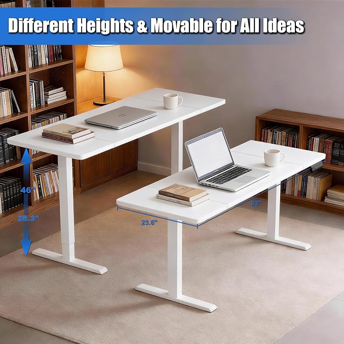 Standing Desk with Splice Board Adjustable Height- 63 inch Mobile Stand up Desk with Wheels, Portable Sit Stand Desks Electric with Lockable Casters - Image 6