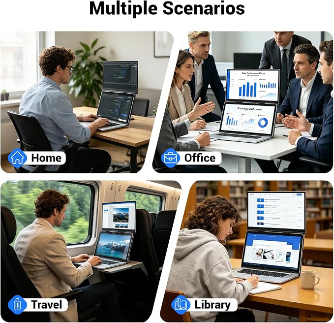 Laptop Screen Extender, 15.6" Ultra-Light & Thin Dual Monitor Extender with 1080P FHD IPS, Eye Care & Neck-Friendly, USB-C/HDMI Plug-Play Portable Monitor for Mac/Win/Android, Fits 13-17" Laptops - Image 7