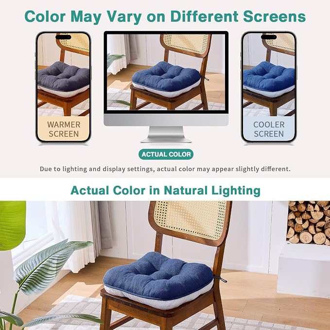 BETU Chair Cushions for Dining Chairs Set of 6,3.5" Thick Outdoor Indoor Chair Pads with Ties,Non Slip Backing and Covers, Seat Cushion for Kitchen Dining,Bar,Patio Furniture15.5"X15.5"X3.5",Navy Blue - Image 6