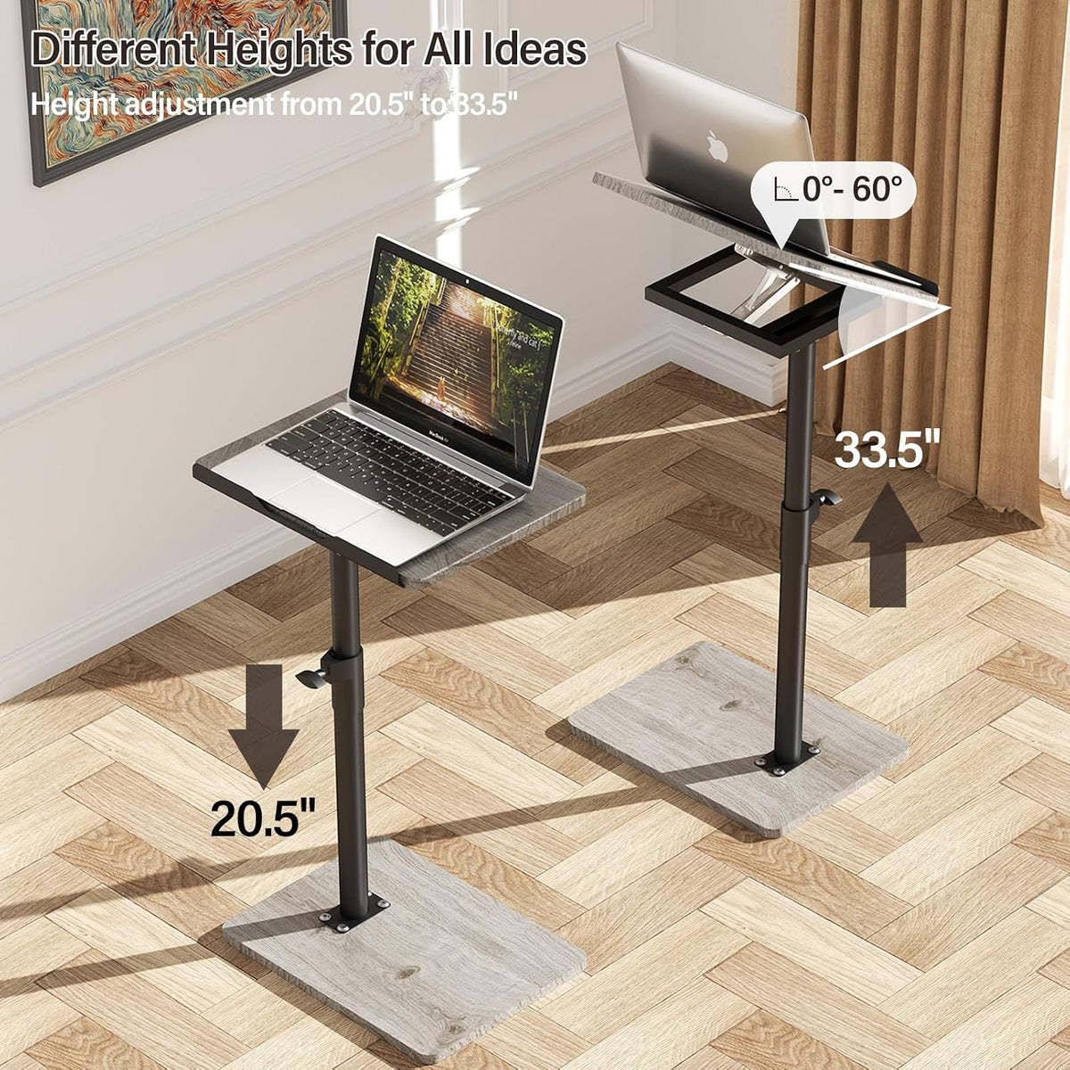 Sofa Armrest Tray Table for Couch - 360° Swivel Height Adjustable End for Small Spaces, Snack Side Table for Bed or Chair with Phone & Tablet Slot (Gray,Angle Adjustable) - Image 5