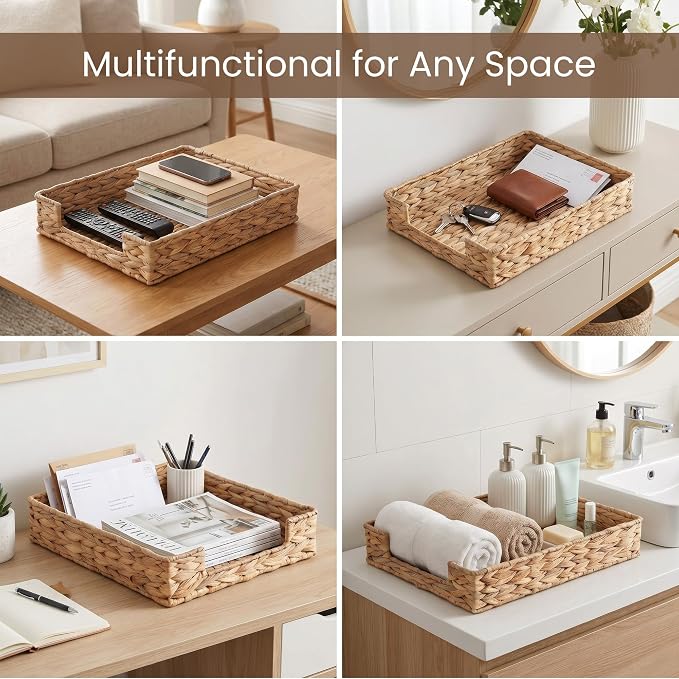 Letter Tray Water Hyacinth, Wicker Desk Organizer for Office Supplies Mail | Desk Tray Organizer for A4 Paper, Magazine, Jewelry Cosmetics, Paper Holder Storage Basket for Office, School, and Workspace - Image 7