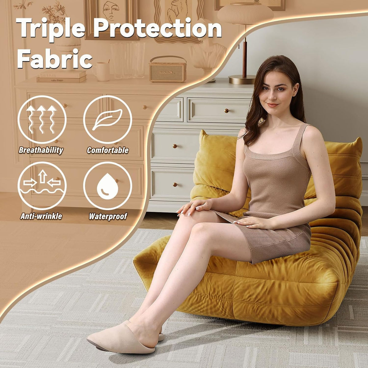 Bean Bag Chair for Adults, Memory Foam Bean Bag Sofa with Waterproof Fabric - Image 3