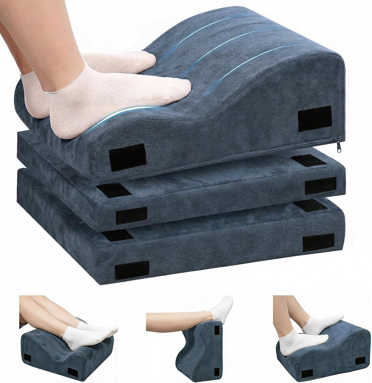 Under Desk Foot Rest, 3-Level Adjustable Foot Stool (Blue) by LOCKCURX