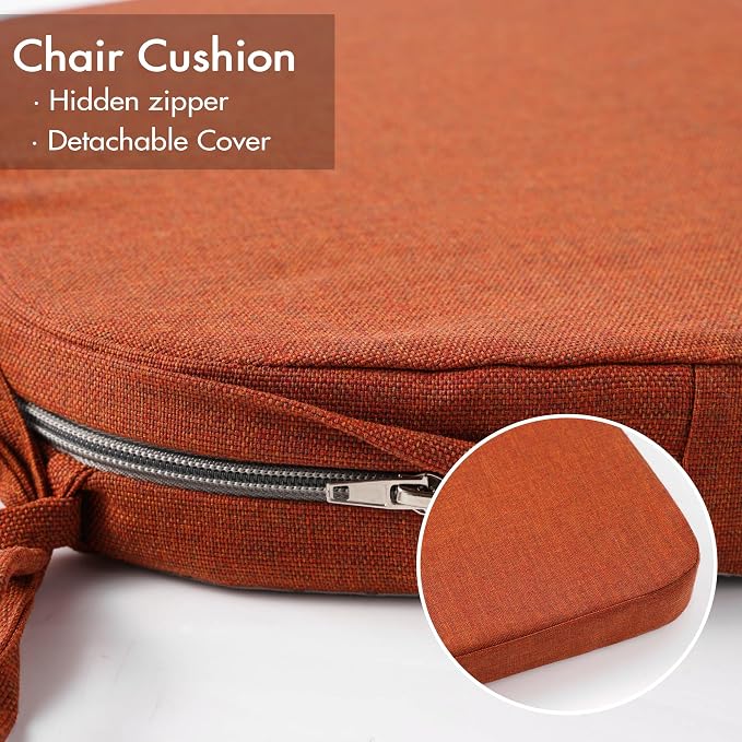 Battilo Chair Cushions for Dining Chairs with Ties, Outdoor Waterproof Kitchen Chair Pad with Non-Slip Backing, Seat Cushions with Machine Washable Removable Cover, 16"x16"x2", Set of 2, Caramel - Image 6