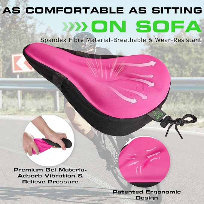 Zacro Bike Seat Cushion - Gel Padded Bike Seat Cover for Men Women Comfort, Extra Soft Exercise Bicycle Seat Compatible with Peloton, Outdoor & Indoor Bike Saddles - Image 3