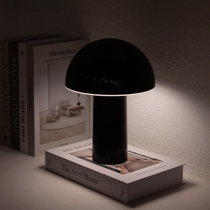 Brightech Celia Small Lamp – 10" Touch-Controlled Mushroom Table Lamp, Cordless & Dimmable LED, Portable Rechargeable Bedside Night Light, Sustainable Recycled Modern Patio Lamp for Home Décor – Black - Image 4