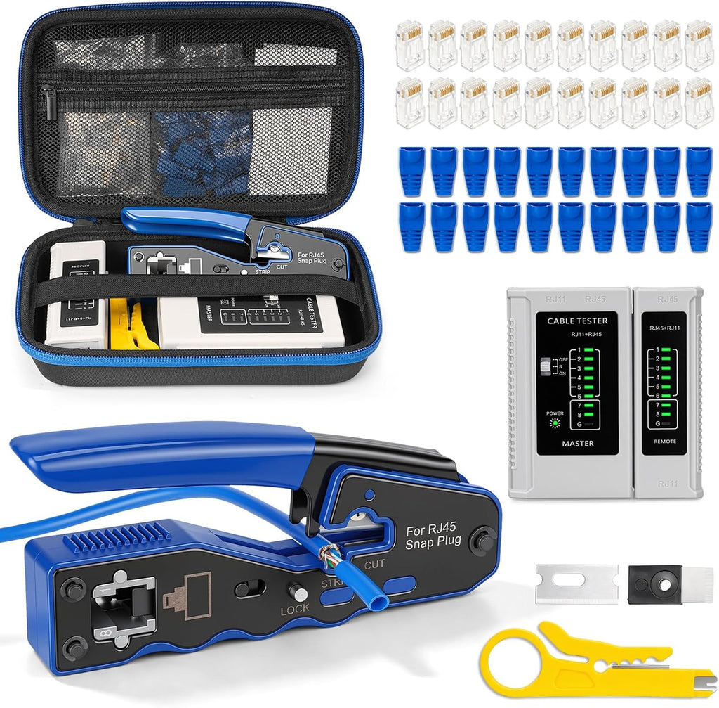 RJ45 Crimp Tool Kit with Case, Pass Through Ethernet Cat5 Cat6 Crimper by NIFUYOP