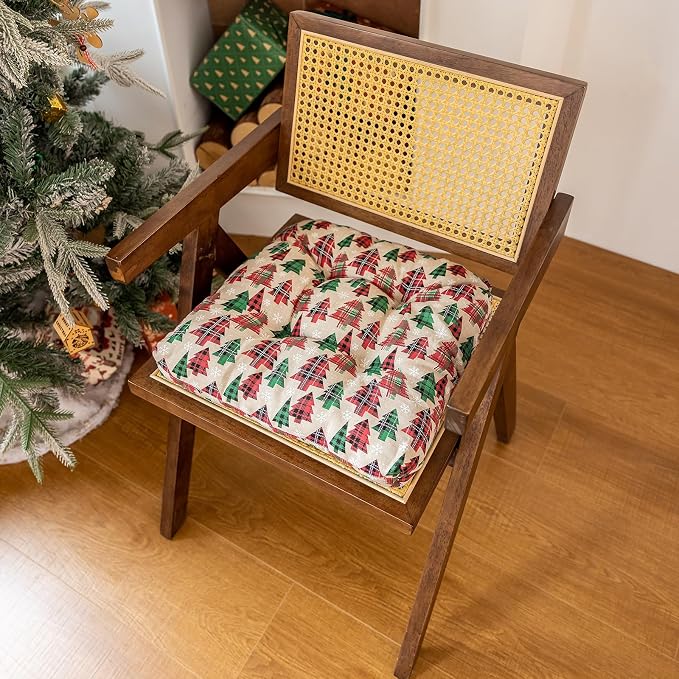 vctops Christmas U-Shaped Chair Cushions with Ties (Pattern D,16"x16") | Soft Comfortable Linen Textured Chair Pads Non Slip Seat Cushions for Indoor Dining Room and Kitchen Chairs - Image 3