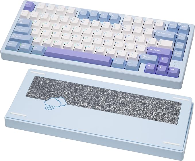KEEBMONKEY WOBKEY Rainy 75 CNC Aluminum HMX/JWK/Cocoa Switches Triple-Mode Connectivity Mechanical Keyboard with Superior Acoustics, RGB/FR4/Silver SUS304/7000mAh/Cocoa Switch (Pro - Blue) by KEEBMONKEY
