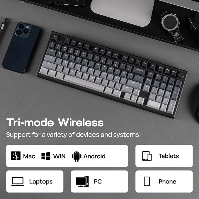 EPOMAKER Galaxy100 Lite QMK/VIA Gaming Keyboard with 8000mAh Battery | 1800 Aluminum Mechanical Keyboard with Numpad, USB-C/BT/2.4Ghz, Hot-Swap, Creamy Sound (Black, Wisteria Linear Switch) - Image 8