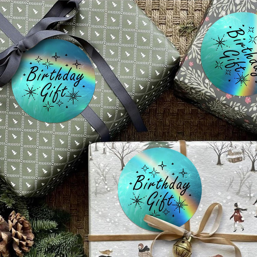 2-Inch Holographic Thermal Stickers - Rainbow Glitter Finish, Water-Proof & Tear-Resistant Label, No Residue Removable Label for Price/Name Tag, Logo Design, Aurora Blue(200Pcs/Roll) - Image 5