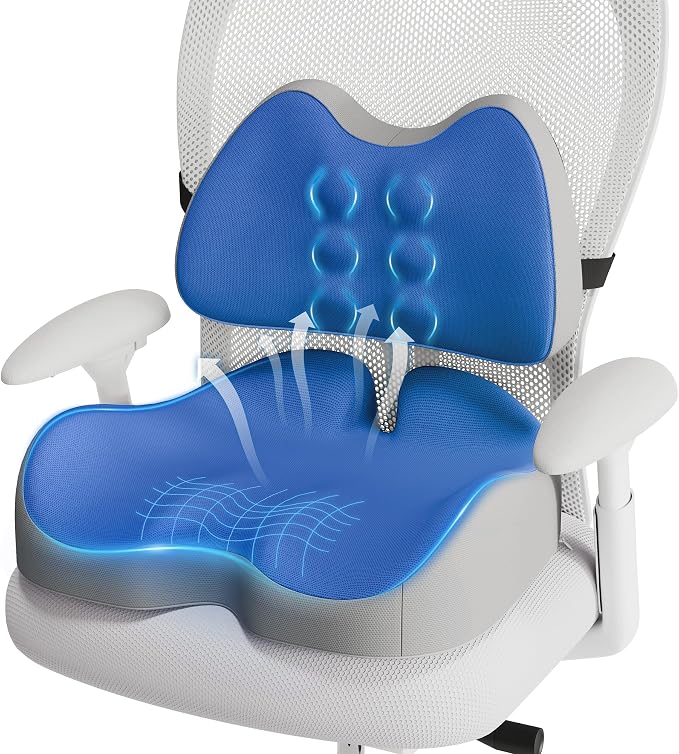 Benazcap Large Memory Foam Seat Cushion Lumbar Support Pillow for Sciatica & Tailbone Pressure Relief Coccyx Pad for Office Chair, Wheelchair, Car, Home, Office, Blue by Benazcap