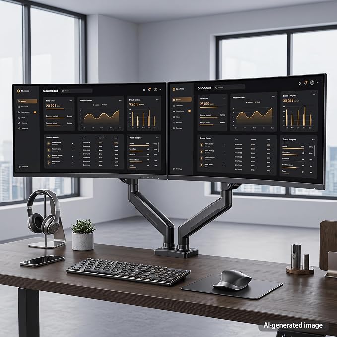 Dual Monitor Stand for 2 Screens up to 32 in, Each Arm Holds 22 lbs, Adjustable Dual Monitor Mount with Gas Spring, Tilt Swivel Rotate, VESA 75/100mm for Home & Office - Image 9