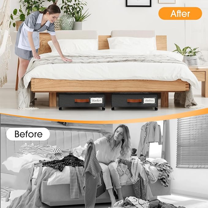 Under Bed Storage with Wheels 2Pack Storage Containers with Clear Window | Under Bed Drawers Rolling Under Bed Storage for Clothes,Shoes, Blankets (30.71 x 16.93 x 6.69 in, Dark Grey) - Image 5