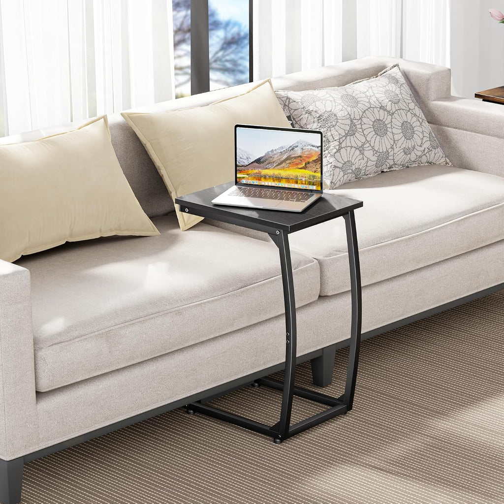 C Shaped End Table Set of 2,Side Table for Couch,Curved Support Legs, Slide Under Couch Table for Sofa, TV Tray Table for Living Room Bedroom(Black) - Image 2