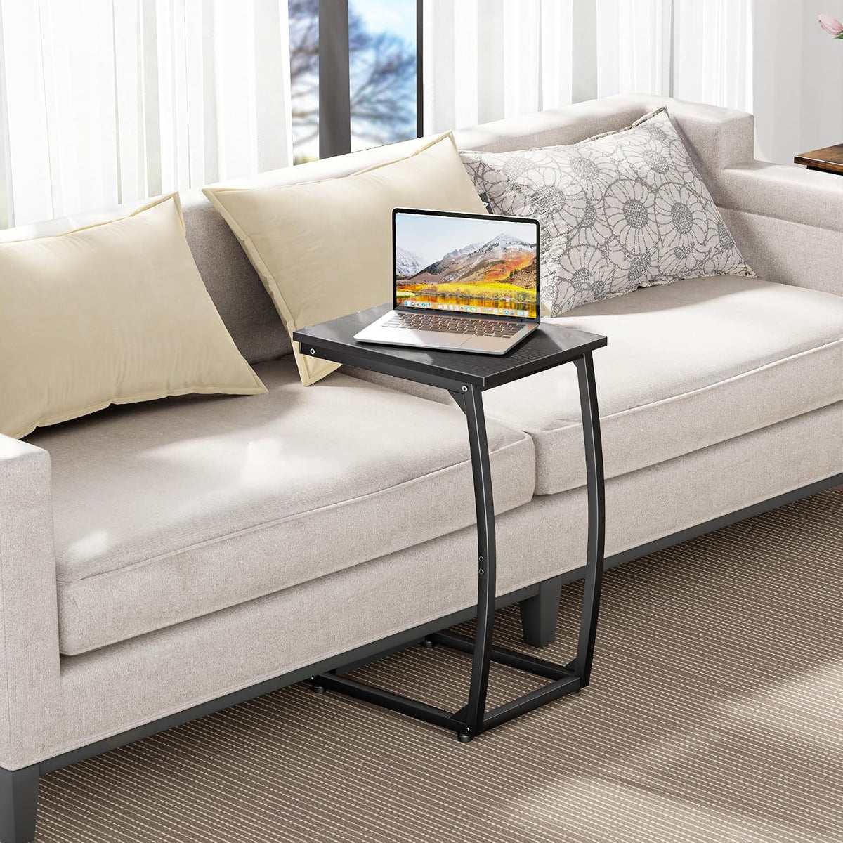 C Shaped End Table Set of 2,Side Table for Couch,Curved Support Legs, Slide Under Couch Table for Sofa, TV Tray Table for Living Room Bedroom(Black) - Image 2