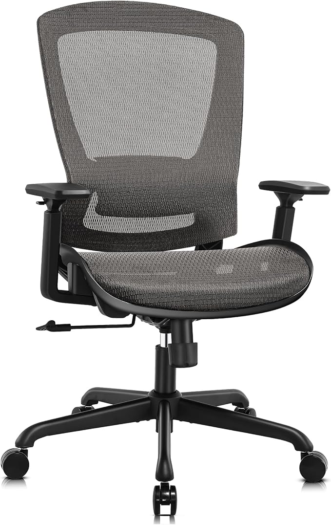 Mesh Office Chair,Ergonomic Computer Desk Chair,Sturdy Task Chair- Adjustable Lumbar Support & Armrests,Tilt Function,Comfort Wide Seat,Swivel Home Office Chair (Grey) by ELABEST